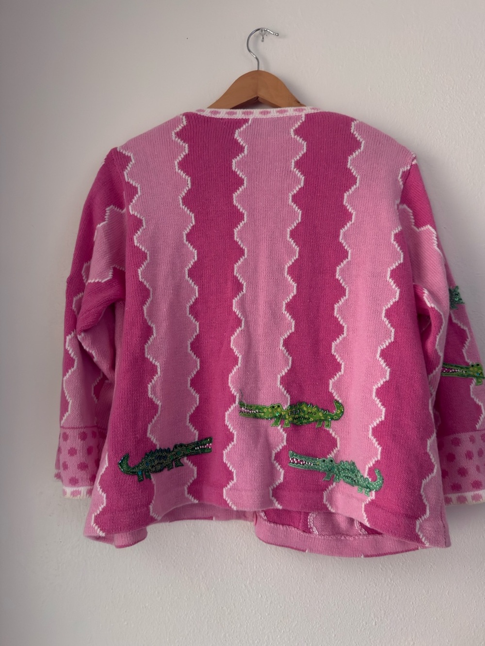 Vintage Design Options Alligator Pink Green Beaded Embroidered Art Wear 90s M - Picture 6 of 12